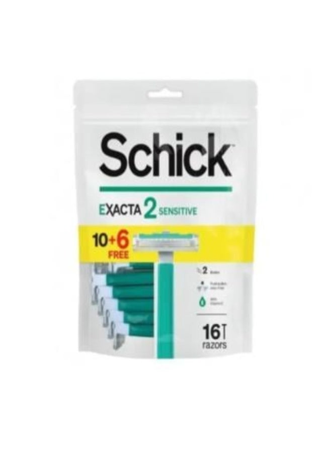 Exacta 2 Sensitive Razors Value Pack 10+6 Free Pieces Blue